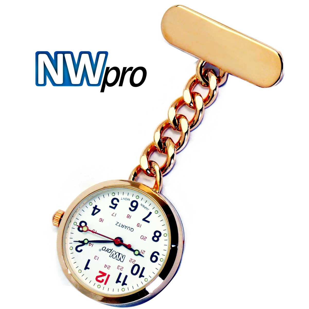 Nurses Pinned Watch - NW•PRO Chain - Rose Gold - White